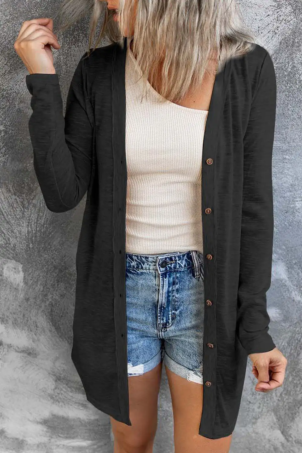 Chic Black Open-Front Cardigan