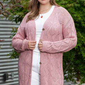 Pink Open Knit Plus Size Cardigan