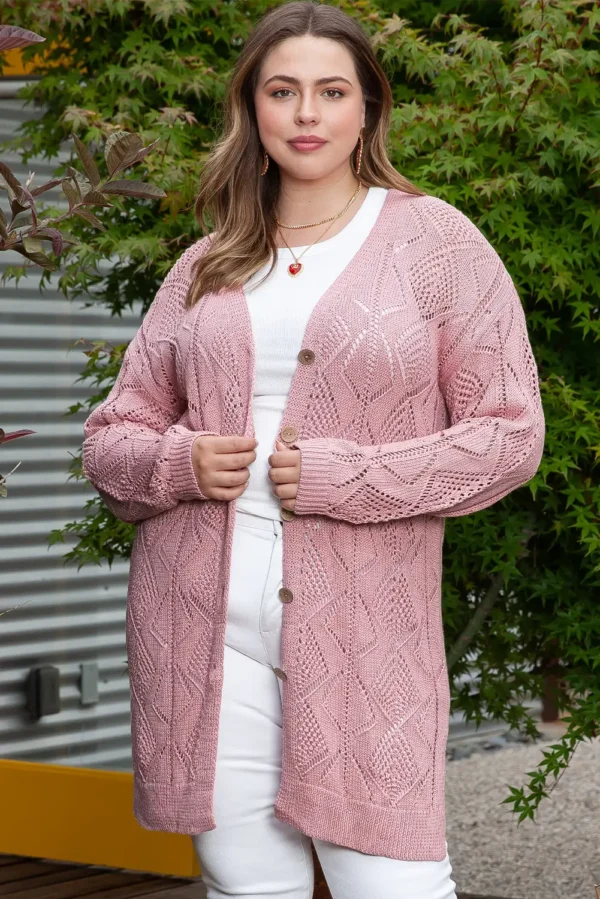 Pink Open Knit Plus Size Cardigan