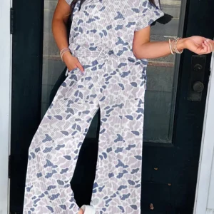 Beige Camouflage Twisted Rib 2-Piece Set