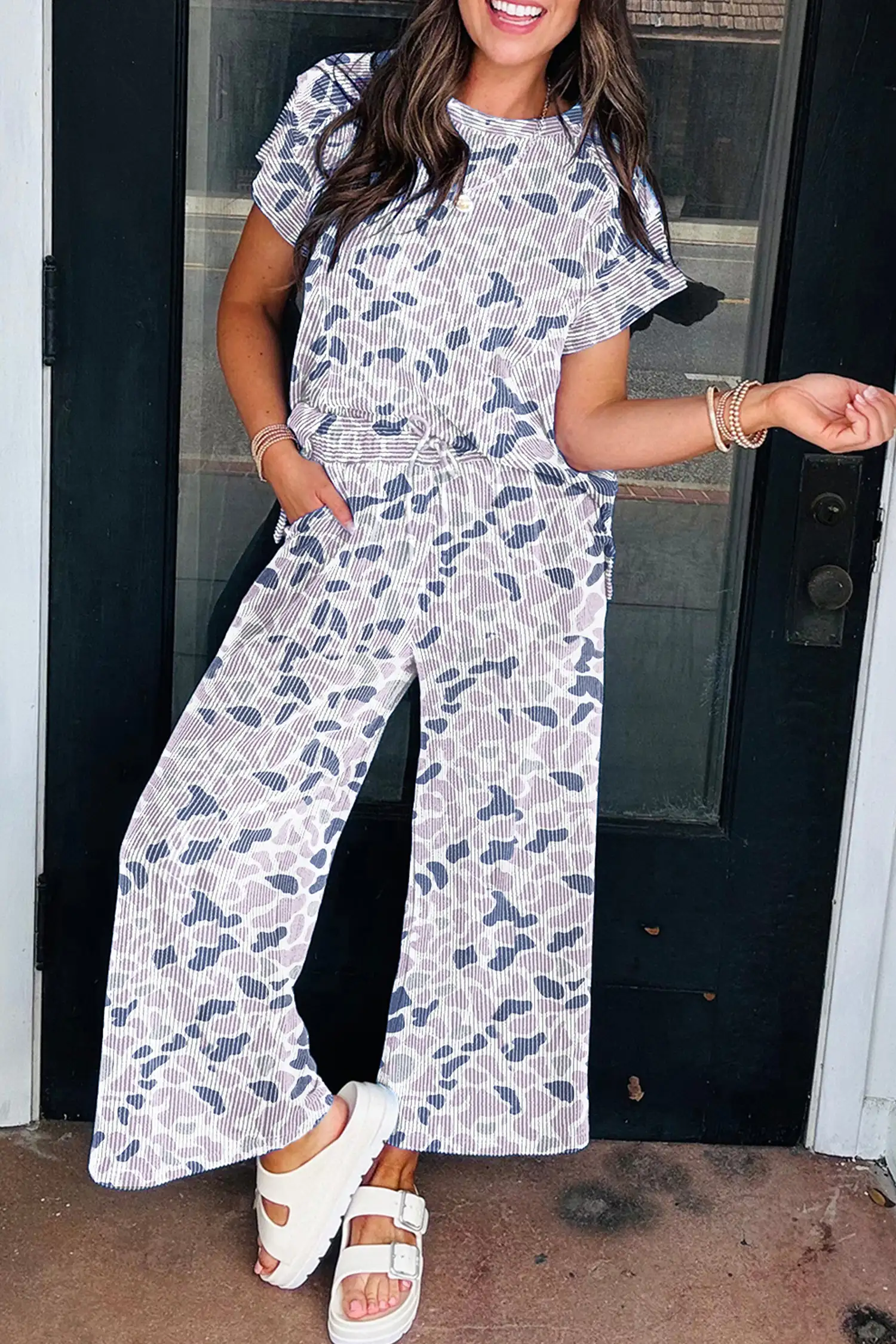 Beige Camouflage Twisted Rib 2-Piece Set
