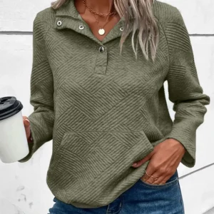 Laurel Green Textured Knit Buttoned Kangaroo Pocket Sweatshirt