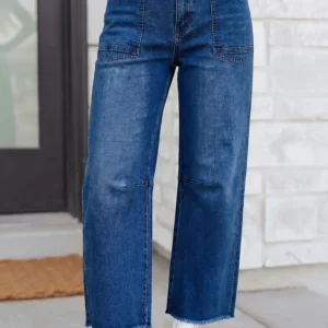 Sail Blue Frayed Cropped Barrel Jeans – Patchwork Denim