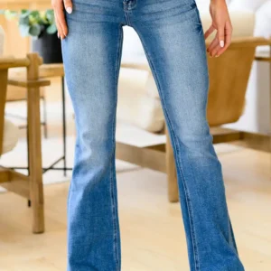 Sky Blue Distressed Flare Jeans for Daily Style in Spring by Southern Belle