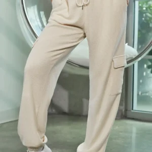 Apricot Waffle Texture Cargo Pocket Jogger Pants - Solid Color Active Pants