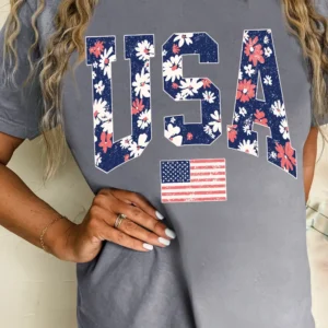 Casual Gray USA Flag Print T-Shirt
