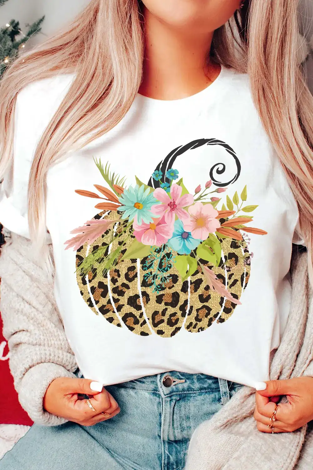 Floral Leopard Pumpkin Graphic T-shirt