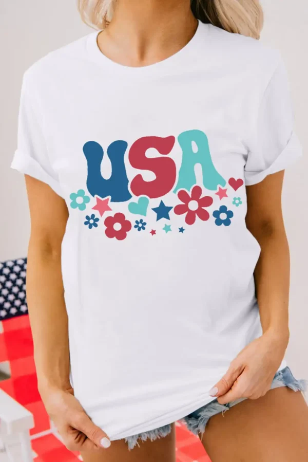 Vibrant USA Flower Graphic Tee