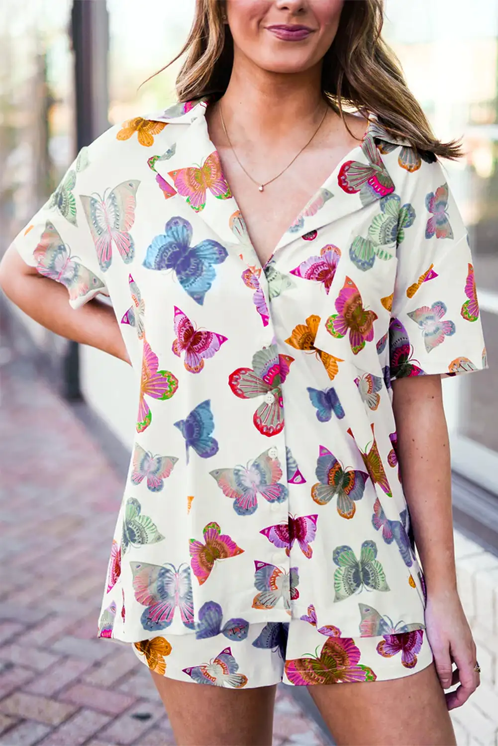 Butterfly Print Short Sleeve Pajama Set