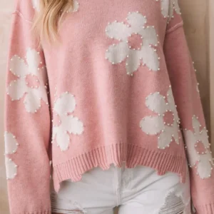 Pearl Beaded Floral Sweater