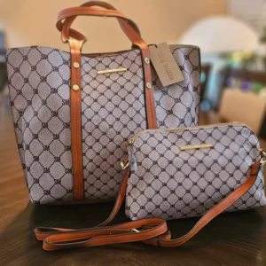 Steve Madden BTERESAA Tote & Crossbody Bundle — Cognac / Multi Faux Leather with Studded Accents