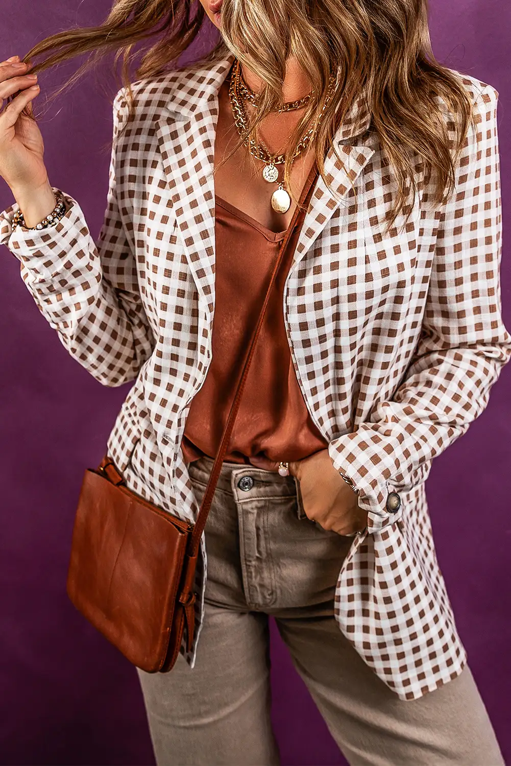 Plaid Lapel Collar Blazer