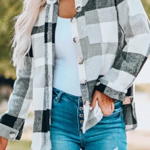 Gray Plaid Color Block Jacket
