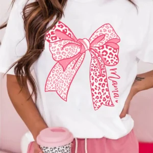 White Leopard Bow Graphic T-Shirt