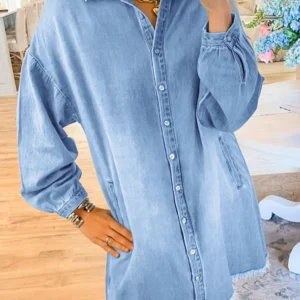 Beau Blue Risen Casual Denim Mini Dress for Fall and Autumn Style