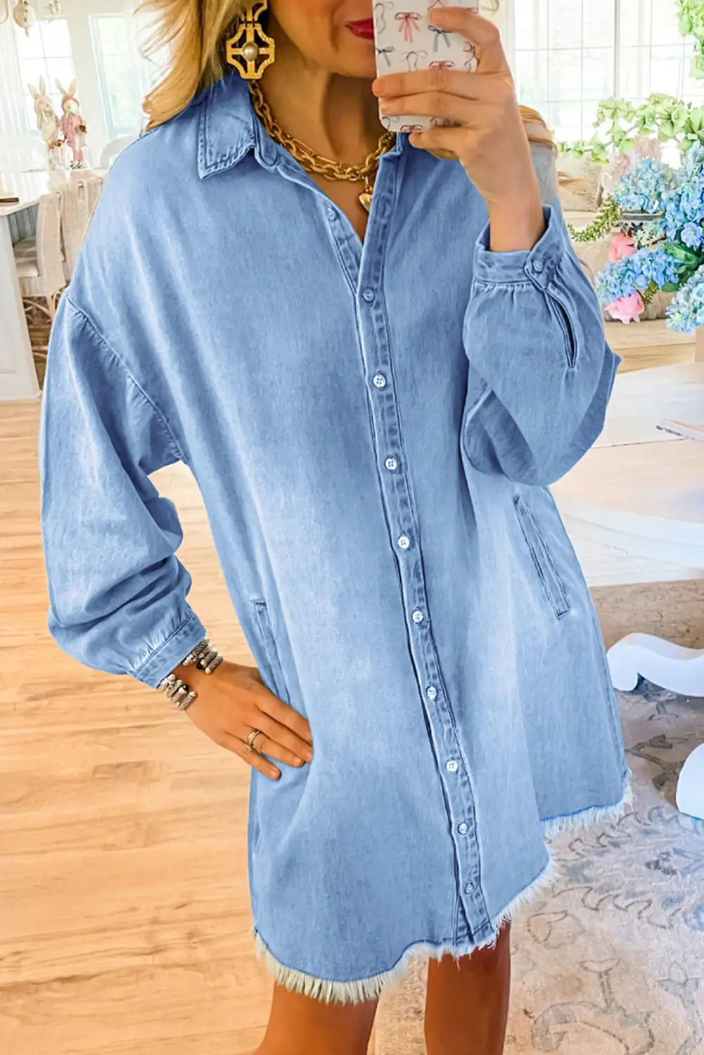 Beau Blue Risen Denim Shirt Dress