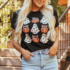 Gothic Spooky Halloween Pumpkin Print Graphic T-Shirt for Casual Summer Vibes