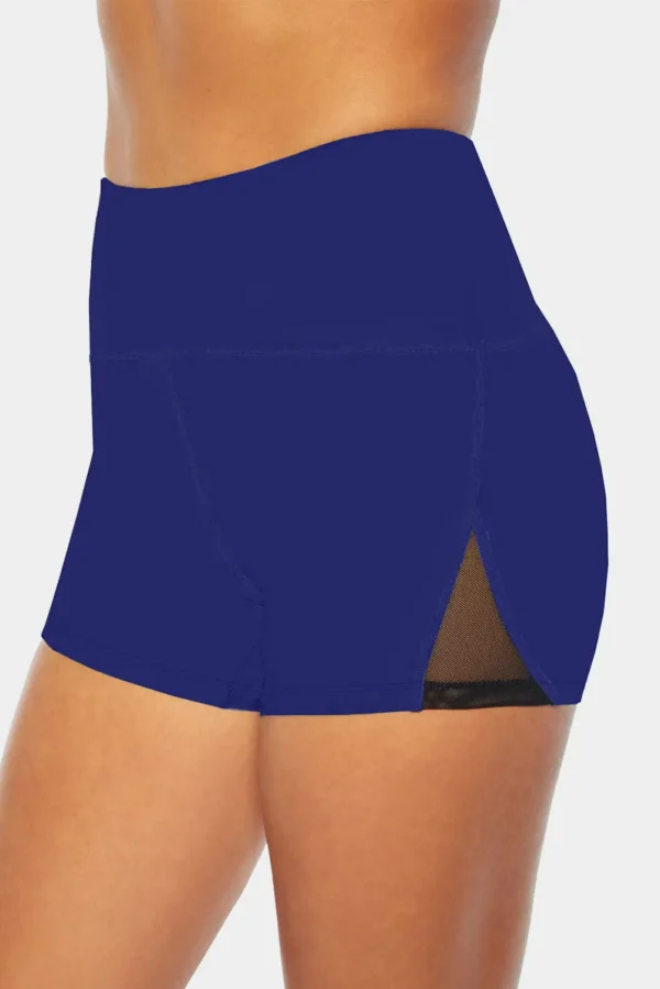 Blue Mesh Cutout Swim Shorts