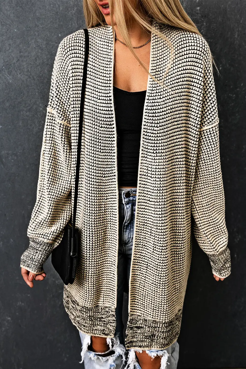 Apricot Plaid Knit Cardigan