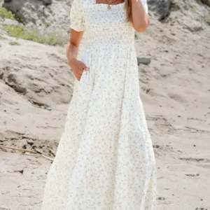 Dreamy Fresh White Floral Maxi Dress for Summer Beach Weddings and Vacation Adventures