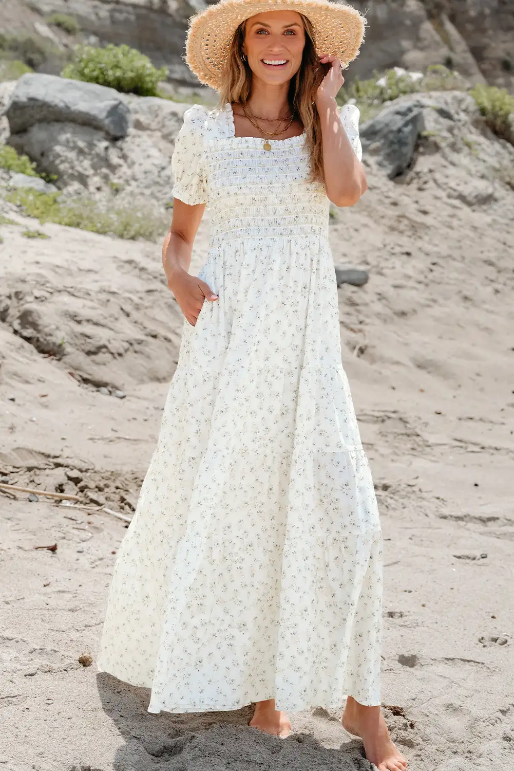 Fresh White Floral Maxi Dress