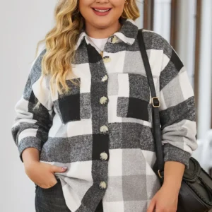 Gray Plaid Plus Size Shacket
