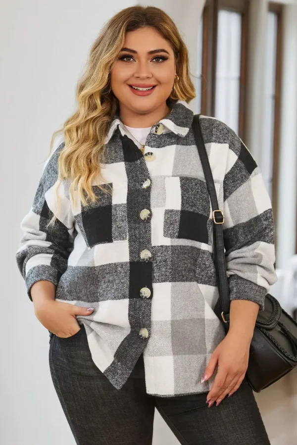 Gray Plaid Plus Size Shacket