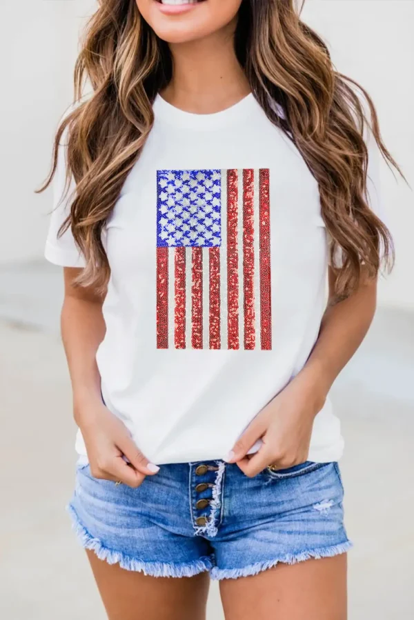 Shimmery American Flag Graphic Tee