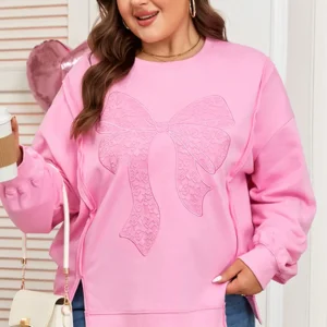 Pink Lace Bow Dolman Sweatshirt – Plus Size