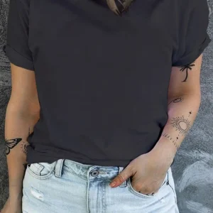 Relaxed Black Round Neck Rolled Sleeve Plus Size T-shirt