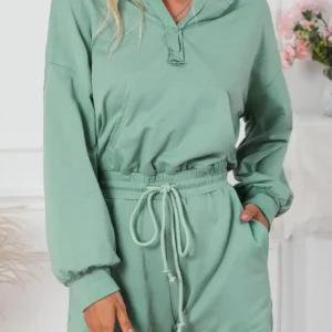 Blue French Terry Hoodie Romper - Casual