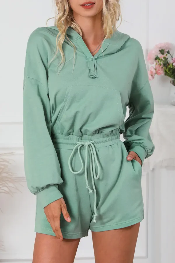 Blue French Terry Hoodie Romper - Casual