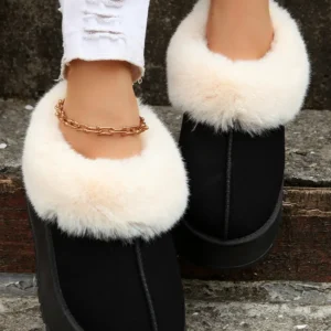 Cozy Black Plush Suede Snow Boots