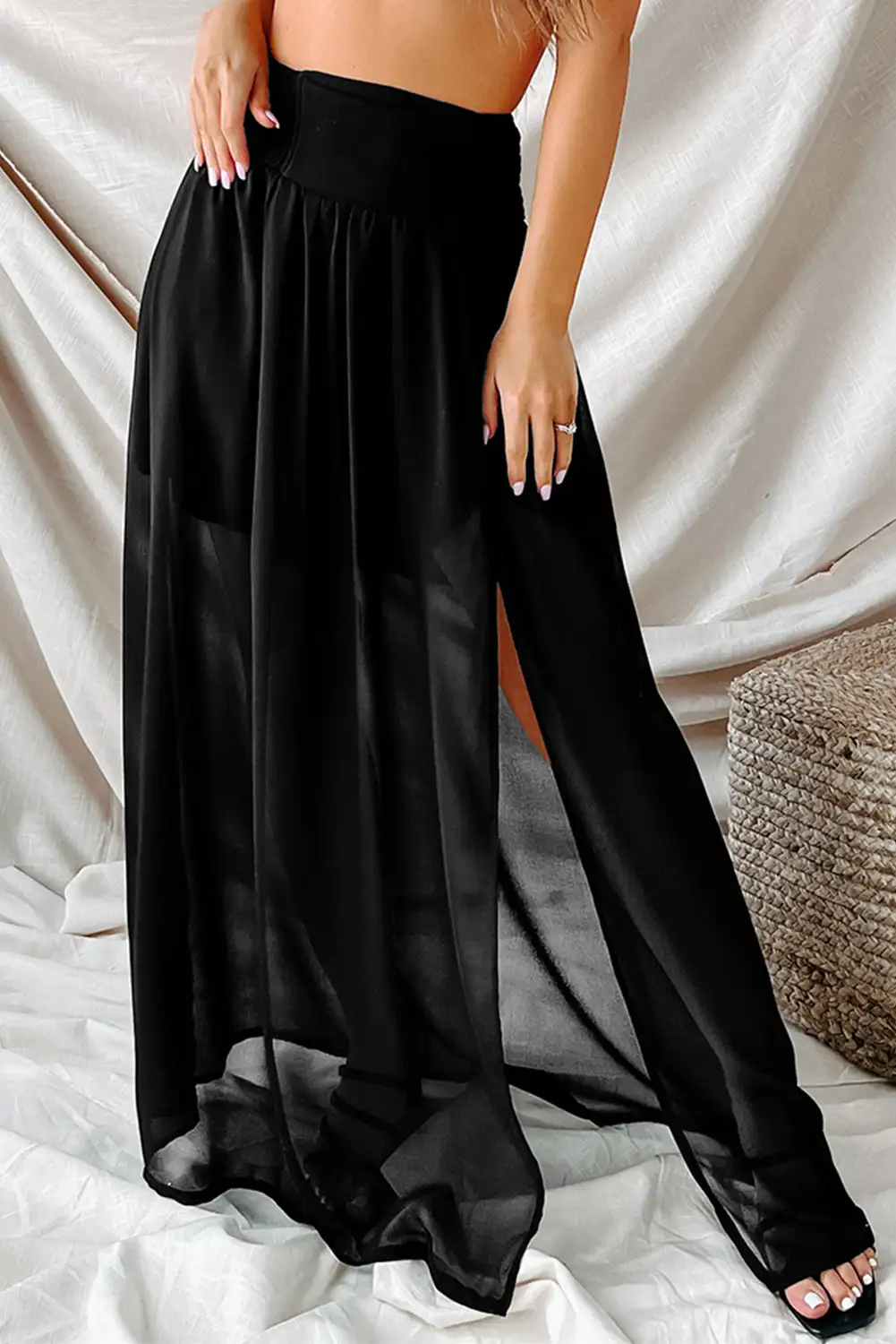 Black Chiffon Split Maxi Skirt