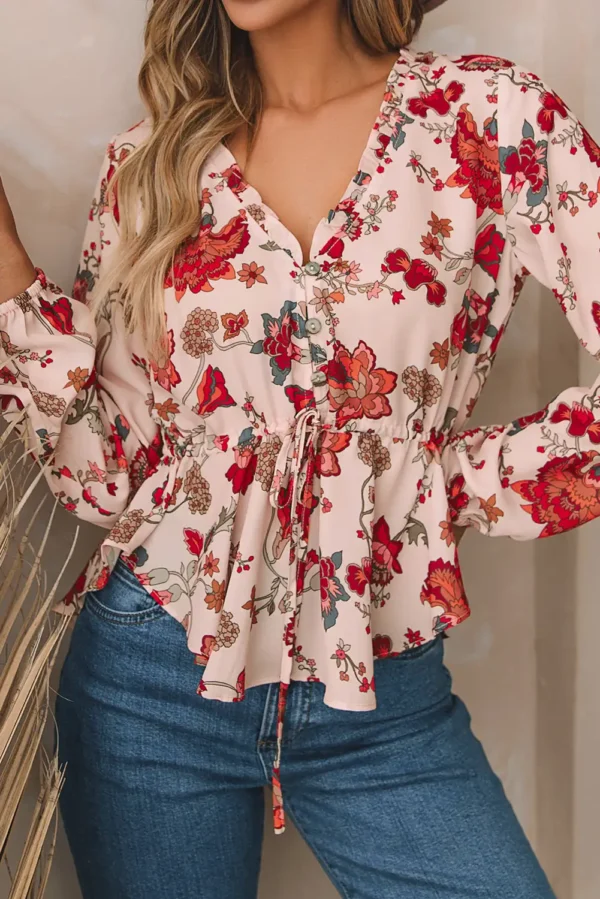 Floral Drawstring Peplum Blouse