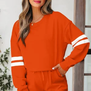 Orange Varsity Stripe Drop-Shoulder Two-Piece Set