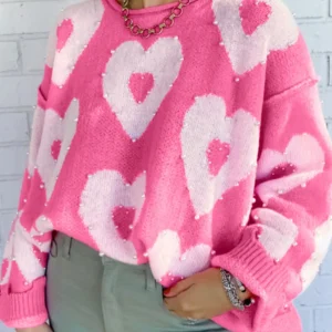 Bonbon Pearl Beaded Heart Sweater