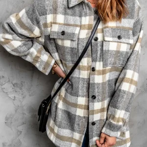 Brown Plaid Print Women Shacket