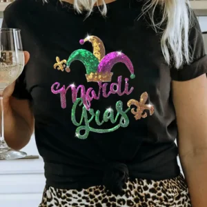 Black Sequin Mardi Gras Crew Neck T Shirt