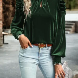 Elegant Blackish Green Velvet Blouse