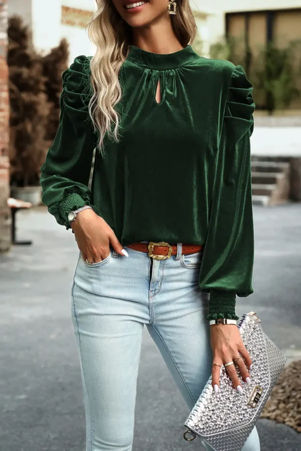 Elegant Blackish Green Velvet Blouse