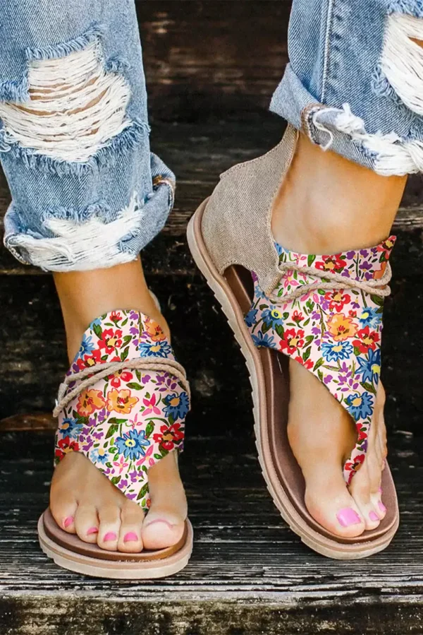 Floral Print Zip Flip-Flops