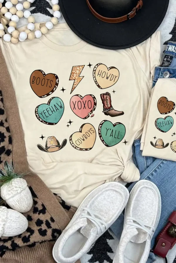 Khaki Western Graphic Valentine T-shirt