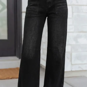 Black Frayed Cropped Barrel Jeans – High-Waist Shift Denim with Raw Hem