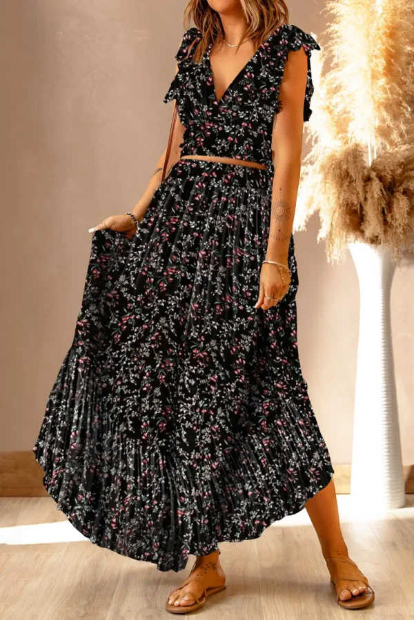 Floral Ruffled Maxi Skirt Set