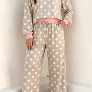 Khaki Polka Dot Colorblock Two-Piece Set