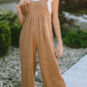 Brown Wide Leg Pocketed Jumpsuit