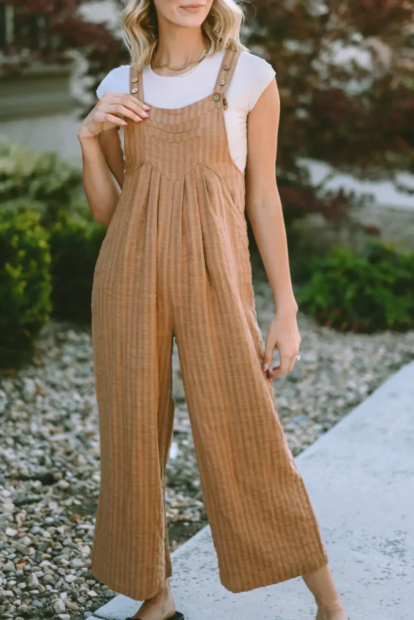 Brown Wide Leg Pocketed Jumpsuit