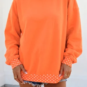 Orange Colorblock Polka Dot Oversized Sweatshirt – Contrast Trim