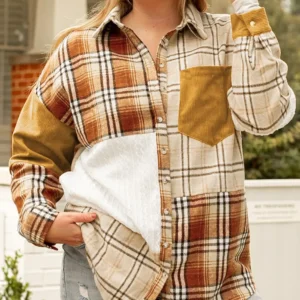 Stylish Golden Apricot Plaid Shacket